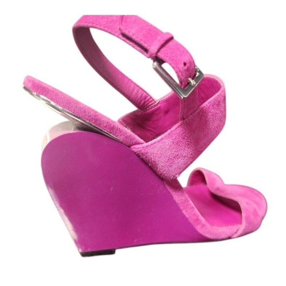 Calvin Klein 'Leslie' Pink Suede Wedge Size 9.5 Architectural Heel Club Wear